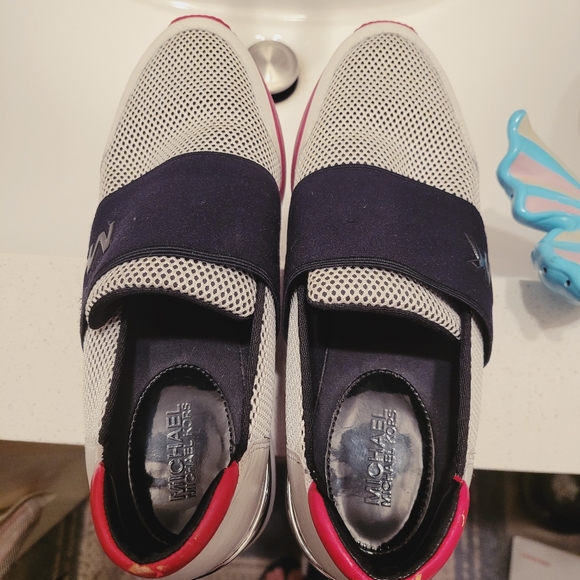 MK Michael Kors Sneakers slip on shoes white black & pink with heel - Picture 5 of 9